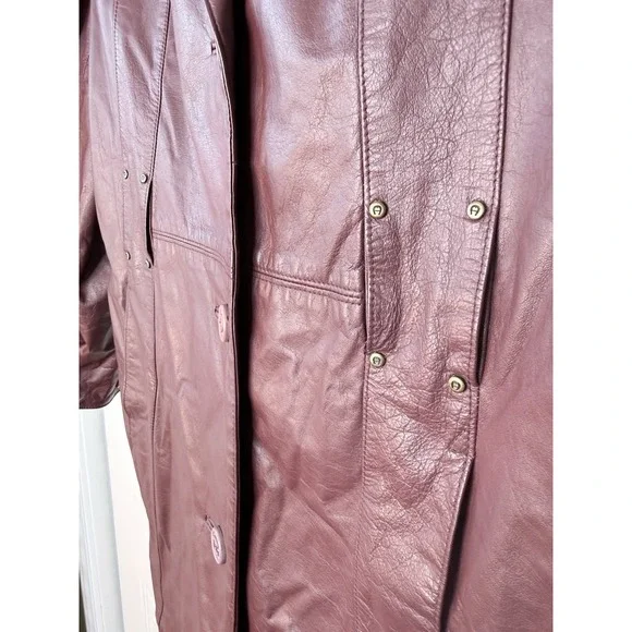 Vintage Etienne Aigner Oxblood Red Leather Short Trench Coat Sz M? - Picture 4 of 16